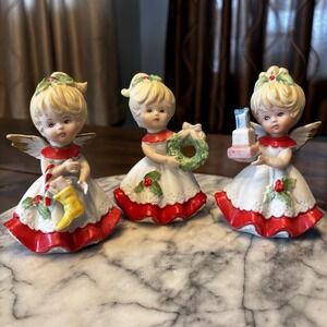 3pc VTG 1970s 70s Homco Porcelain Figurine Music Angels Christmas Holiday Decor